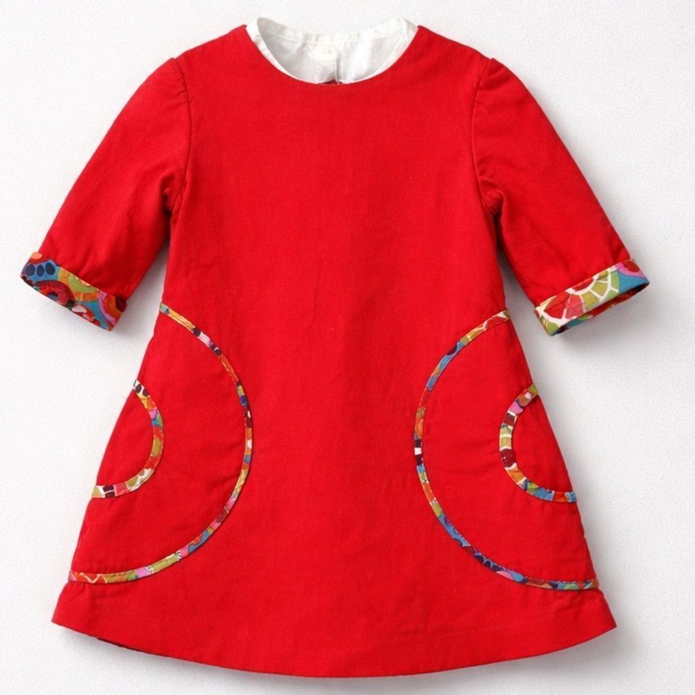 Isabel Garretón red micro corduroy long sleeve dress contrasting trim size 3T